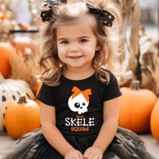 Skele Squad Bow Orange Halloween Family Matching  Baby T-Shirt