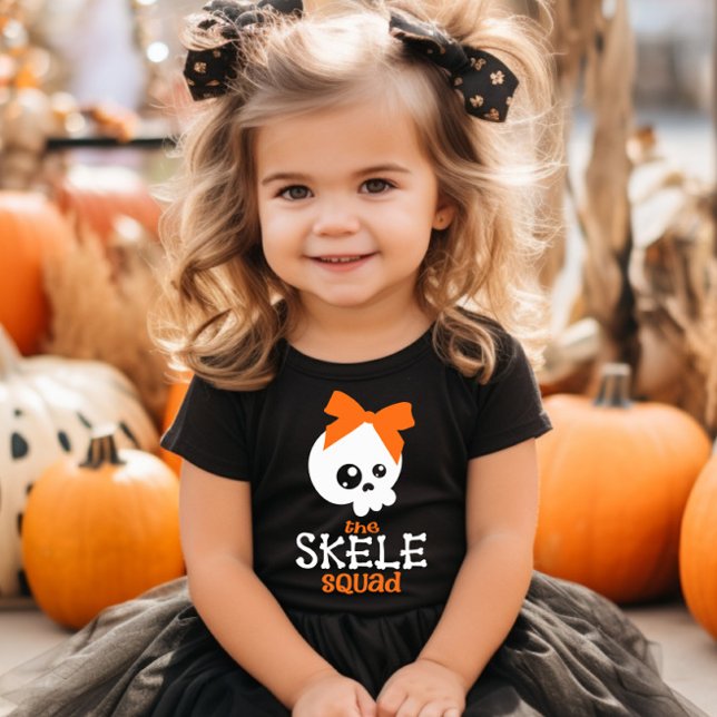 Skele Squad Bow Orange Halloween Family Matching  Baby T-Shirt (Creator Uploaded)