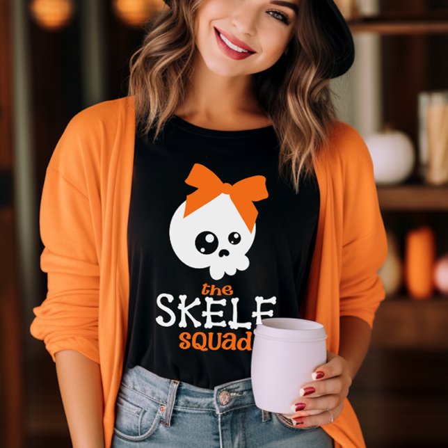 Skele Squad Bow Orange Halloween Family Matching  T-Shirt (Creator Uploaded)