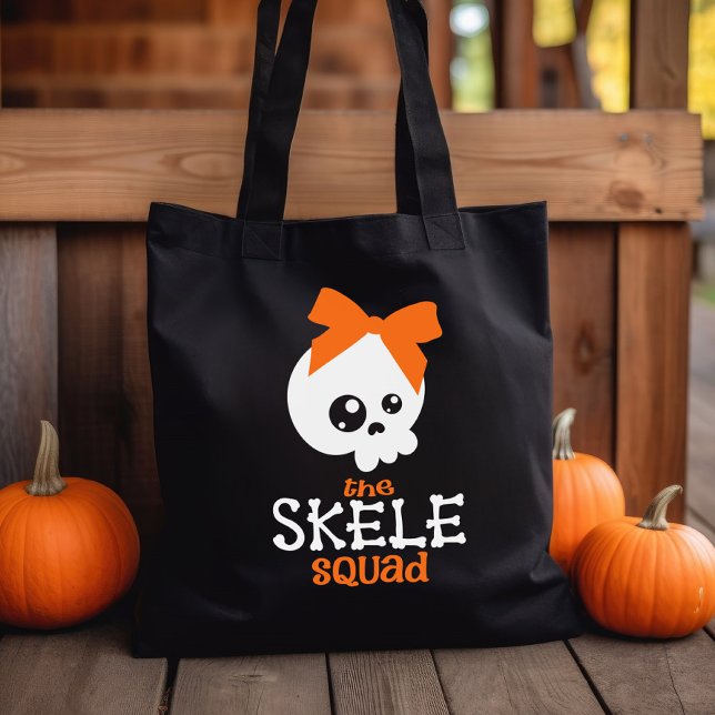 Skele Squad Bow Orange Halloween Trick or Treat Tote Bag (Creator Uploaded)