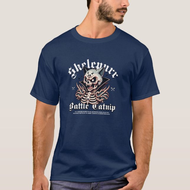 Skelepurr's Skull and Bones - Feline Fantasy T-Shirt (Front)