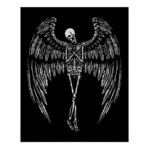 Skeletal Angel Wings in Black and White Poster