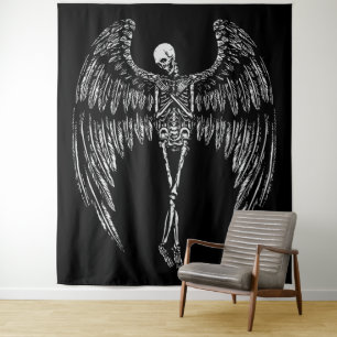 Skeletal Angel Wings in Black and White Tapestry