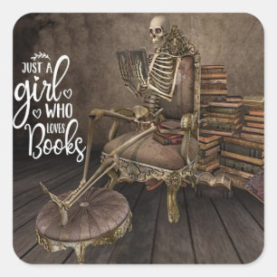 Skeletal Bookworm Girl  Square Sticker