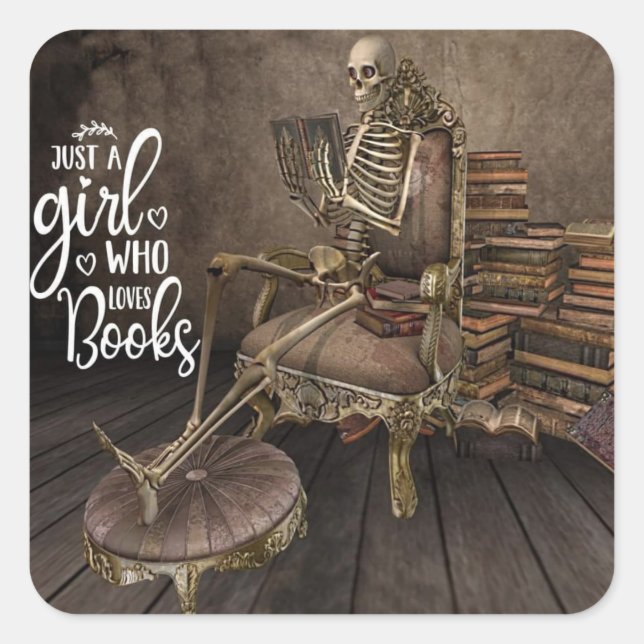 Skeletal Bookworm Girl  Square Sticker (Front)