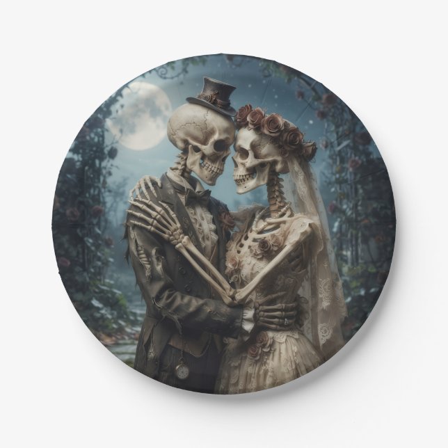 Skeletal Bride and Groom Paper Plates (Front)
