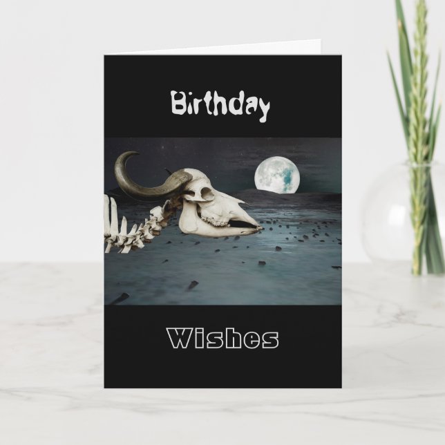 Skeletal buffalo in a moonlit landscape card (Front)