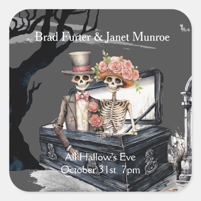 Skeletal Couple Wedding Square Sticker (Front)
