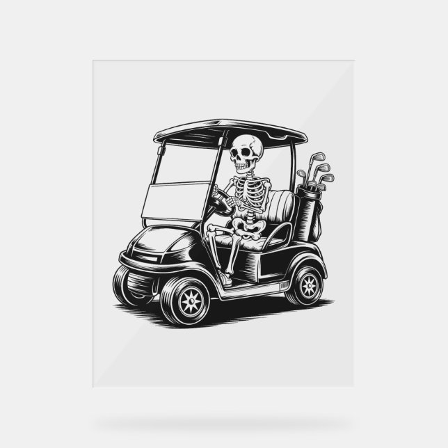 Skeletal Golfer Skull Playing Golf Acrylic Sign (Front)