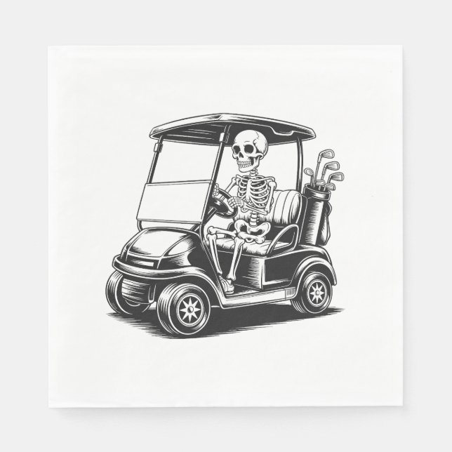 Skeletal Golfer Skull Playing Golf Napkin (Front)