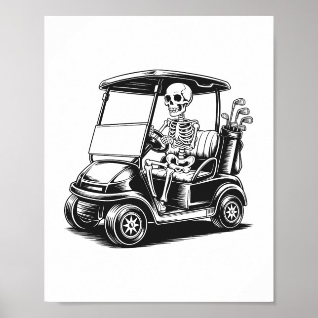 Skeletal Golfer Skull Playing Golf Poster (Front)