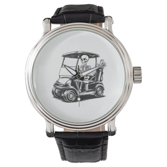 Skeletal Golfer Skull Playing Golf Watch (Front)