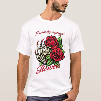 Skeletal Hand Holding Red Roses Self-Care T-Shirt