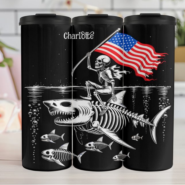 Skeletal Shark: Patriotic Ocean Ride Thermal Tumbler (Creator Uploaded)