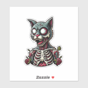 Skeletal Zombie Cat With Roses Sticker