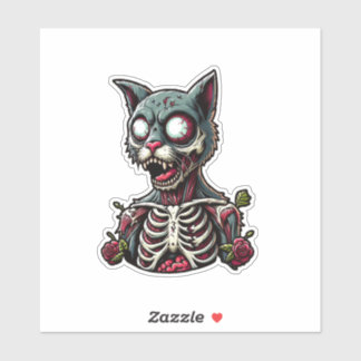Skeletal Zombie Cat With Roses Sticker