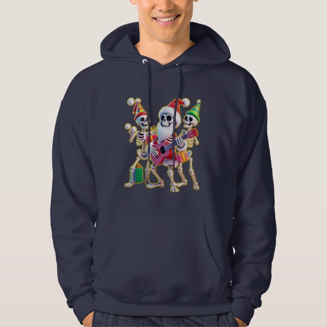 **Skeleton 3D Christm Santa Party – Funnyas Skelet Hoodie (Front)
