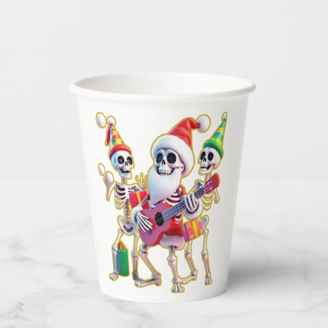 **Skeleton 3D Christm Santa Party – Funnyas Skelet Paper Cups (Front)