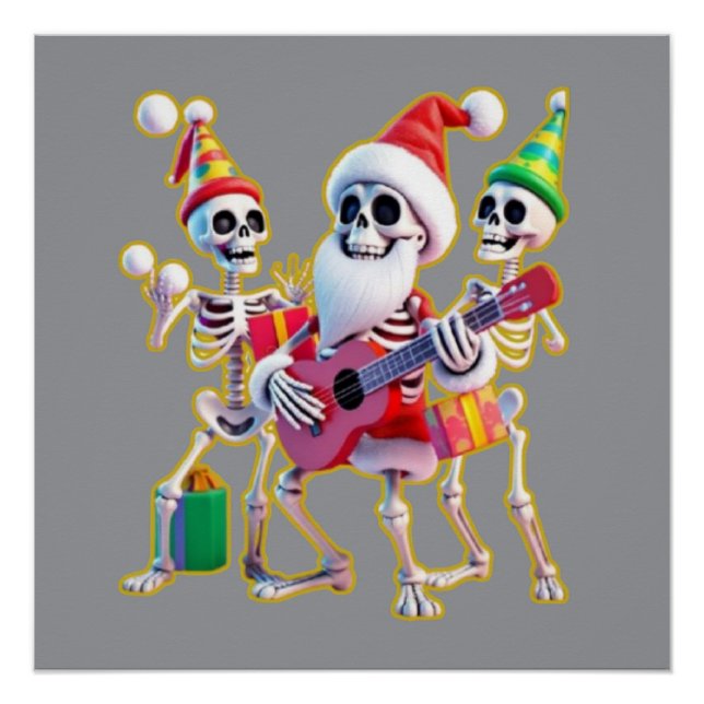 **Skeleton 3D Christm Santa Party – Funnyas Skelet Poster (Front)