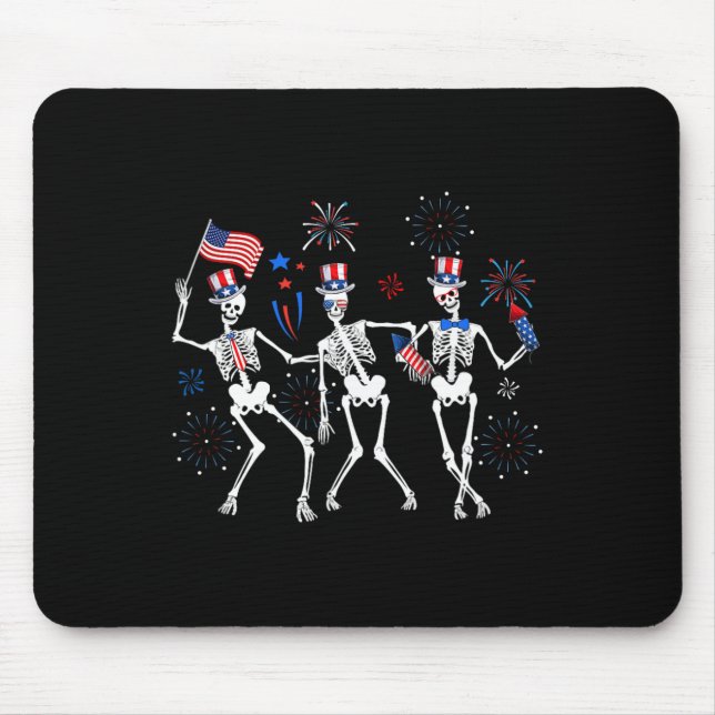 Skeleton 4th Of July American Flag Skellies  Mouse Pad (Front)