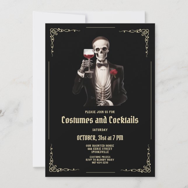 Skeleton Adult Halloween Cocktail Party Invitation (Front)