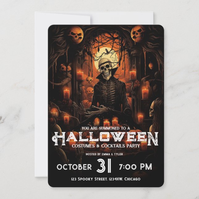Skeleton Adult Halloween Scary Cocktail Party  Invitation (Front)