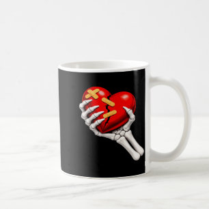 Skeleton & heart-broken anti valentine single coffee mug