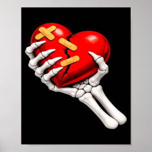 Skeleton &amp; heart-broken anti valentine single poster