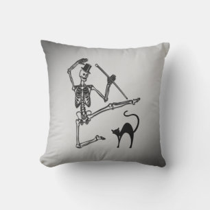 Skeleton and Black Cat Dance Halloween Cushion