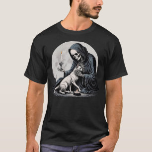 Skeleton And Cat Cute Kitten Halloween Spooky Full T-Shirt