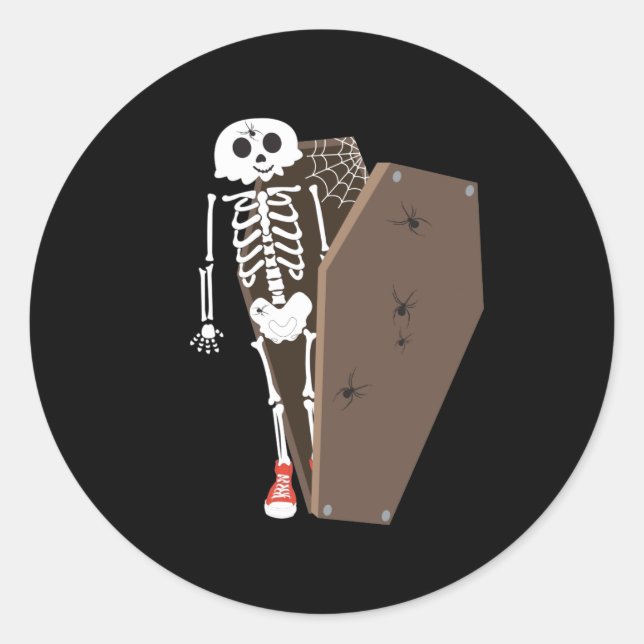 Skeleton and Coffin Halloween Design  Classic Round Sticker (Front)