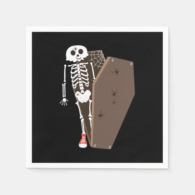 Skeleton and Coffin Halloween Design Napkin (Front)