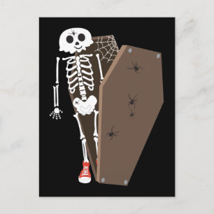 Skeleton and Coffin Halloween Design Postcard