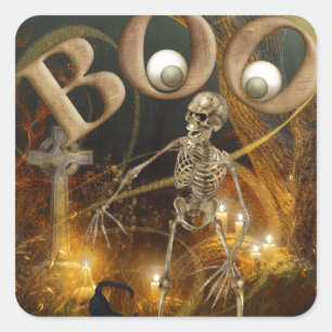 Skeleton and Grave Halloween Square Sticker
