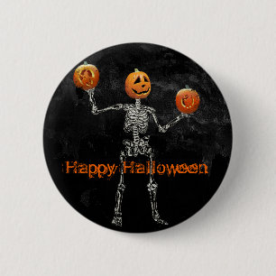 Skeleton and Jack O' Lanterns 6 Cm Round Badge