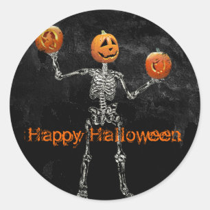 Skeleton and  Jack O' Lanterns Classic Round Sticker