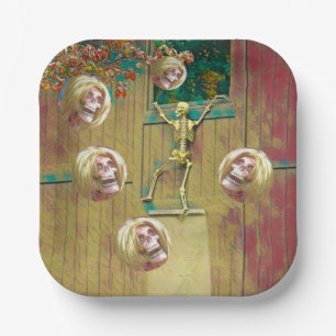 Skeleton and Mocking Heads Halloween Paper Plate