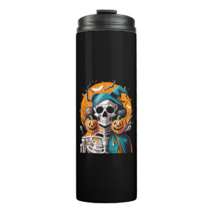 Skeleton and pumpkin thermal tumbler