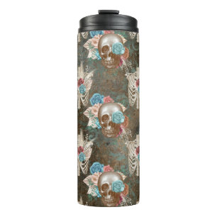 Skeleton and Skull with Roses Thermal Tumbler