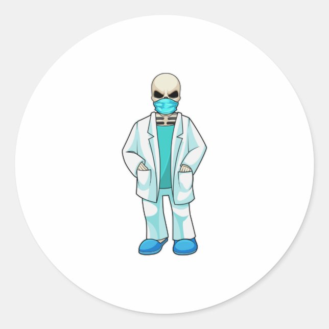 Skeleton as Doctor with Face mask Classic Round Sticker (Front)