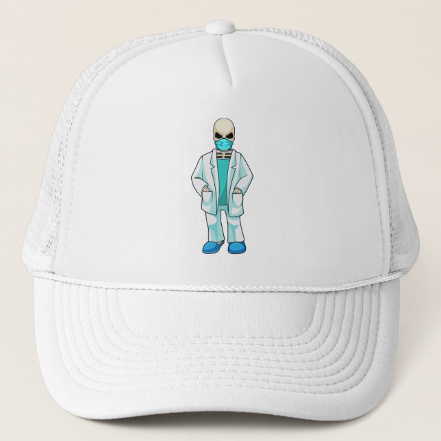 Skeleton as Doctor with Face mask Trucker Hat (Front)
