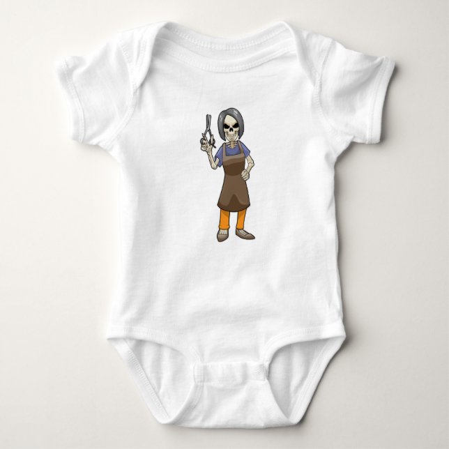 Skeleton as Hairdresser with Scissors Baby Bodysuit (Front)