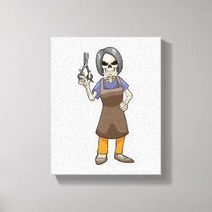 Skeleton as Hairdresser with Scissors Canvas Print