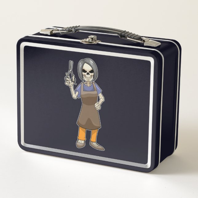 Skeleton as Hairdresser with Scissors Metal Lunch Box (Front)
