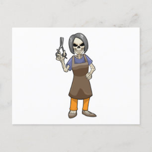 Skeleton as Hairdresser with Scissors Postcard