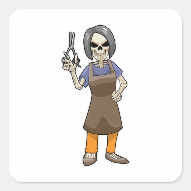 Skeleton as Hairdresser with Scissors Square Sticker (Front)
