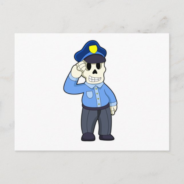 Skeleton as Police officer with Police hat Postcard (Front)