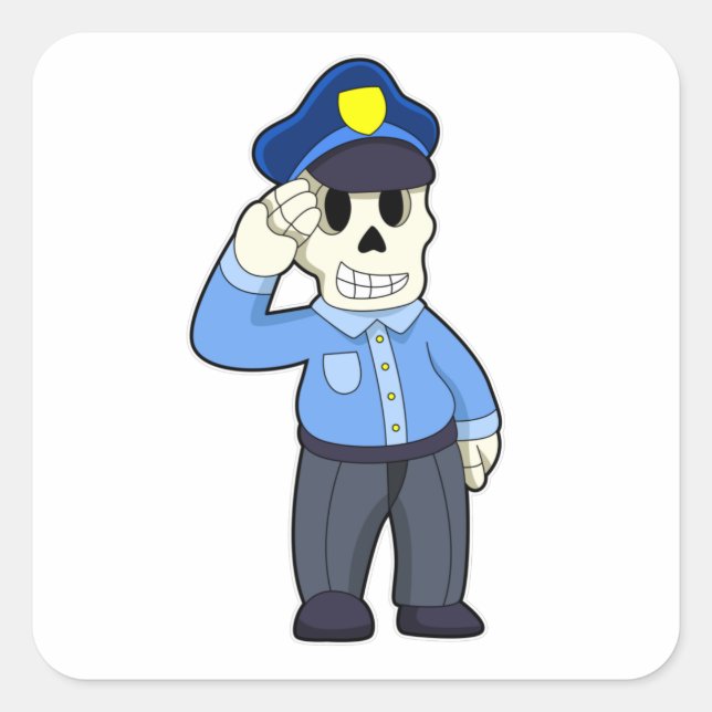 Skeleton as Police officer with Police hat Square Sticker (Front)