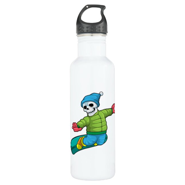 Skeleton as Snowboarder with Snowboard 710 Ml Water Bottle (Front)