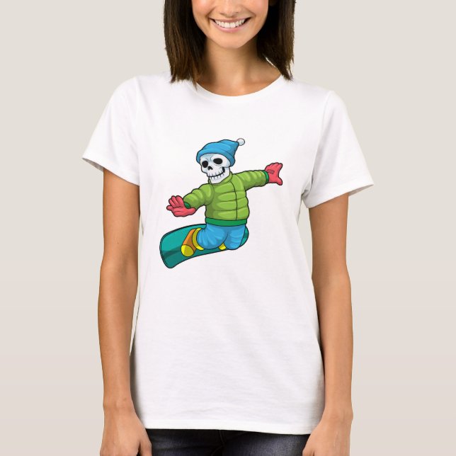 Skeleton as Snowboarder with Snowboard T-Shirt (Front)